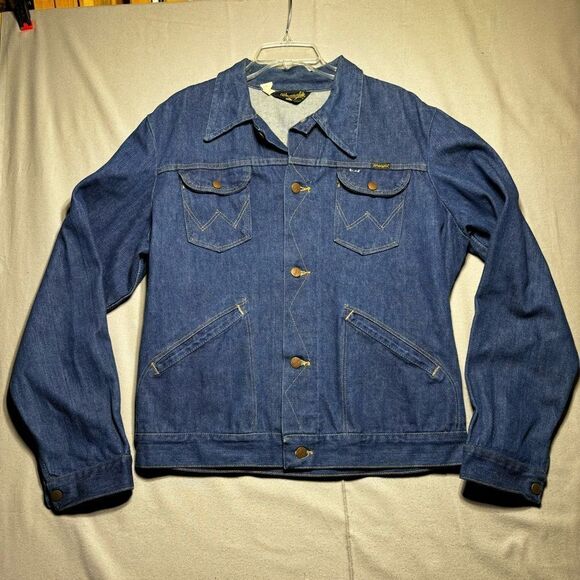 Vintage 70's Wrangler No Fault Sanforized Denim Blue Jean Jacket Mens 44 Long - Picture 2 of 7